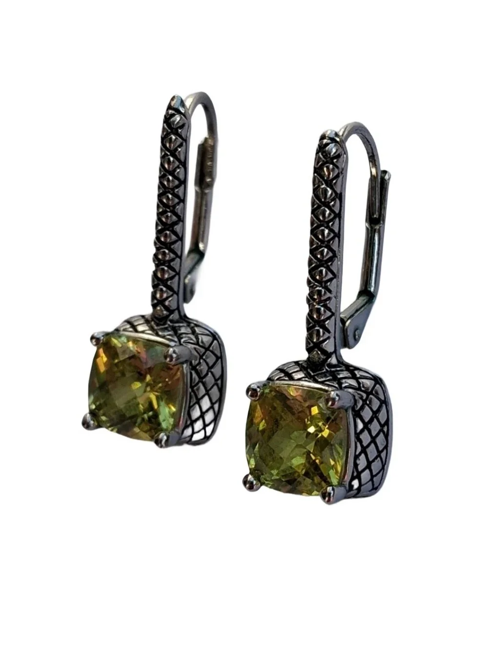Premier Designs Vintage Cushion Cut Yellow Citrine Leverback Drop Earrings PD